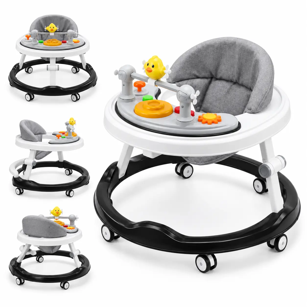 Baby Walker with Silent wheels- Foldable Baby Walker, 5 in 1 Baby Walkers for Boys and Girls 6-24 Months, Infant Walker with Adjustable Height, Music & Toys Tray, Multi-Functional