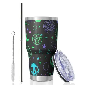 Skull 30 Oz Lce King Cup, Stainless Steel Top Bottom KeepsHot Cold Odor Free Slide Open Lid Flip Lid Suitable ForHome Office Outdoors Sports, Can Be Consumed DirectlyOr Used with a Straw, Skull Design I Stainless Steel Mug ,F_00024