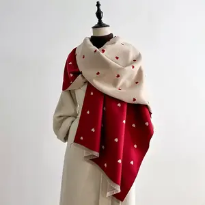 Autumn–Winter Heart-Shaped Color-Matching Fashion Double-Sided Women’s Imitation Cashmere Warm Scarf for Air-Conditioned Spaces, Shawl, Thanksgiving/Christmas Gift
