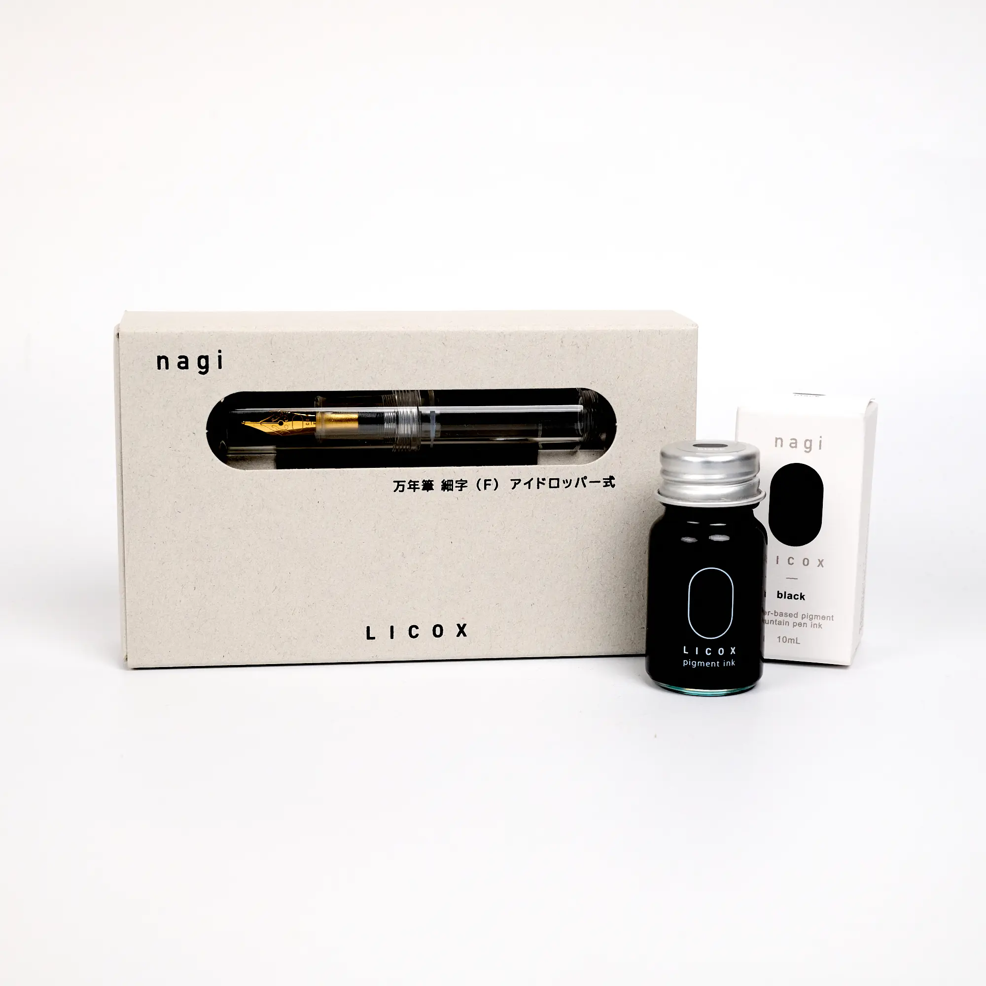 LICOX Nagi Clear Eyedropper Pocket Fountain Pen with Fine Nib (F) Ink Bundle, High-Capacity Japanese Demonstrator Pen, 10ml Ink Bottle, Japanese Journaling Office Stationery
