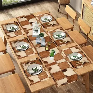 Vintage Leather Table Runner Set, 5-Piece/7-Piece Western Cowboy Design, Wedding Party Decorative Dining Mat, Farmhouse Style