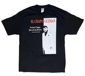 Vintage Y2K El Chapo Guzman Shirt Mens Large Black Scarface Theme , Fashion Cotton, Full Size, Full Colors, For Women