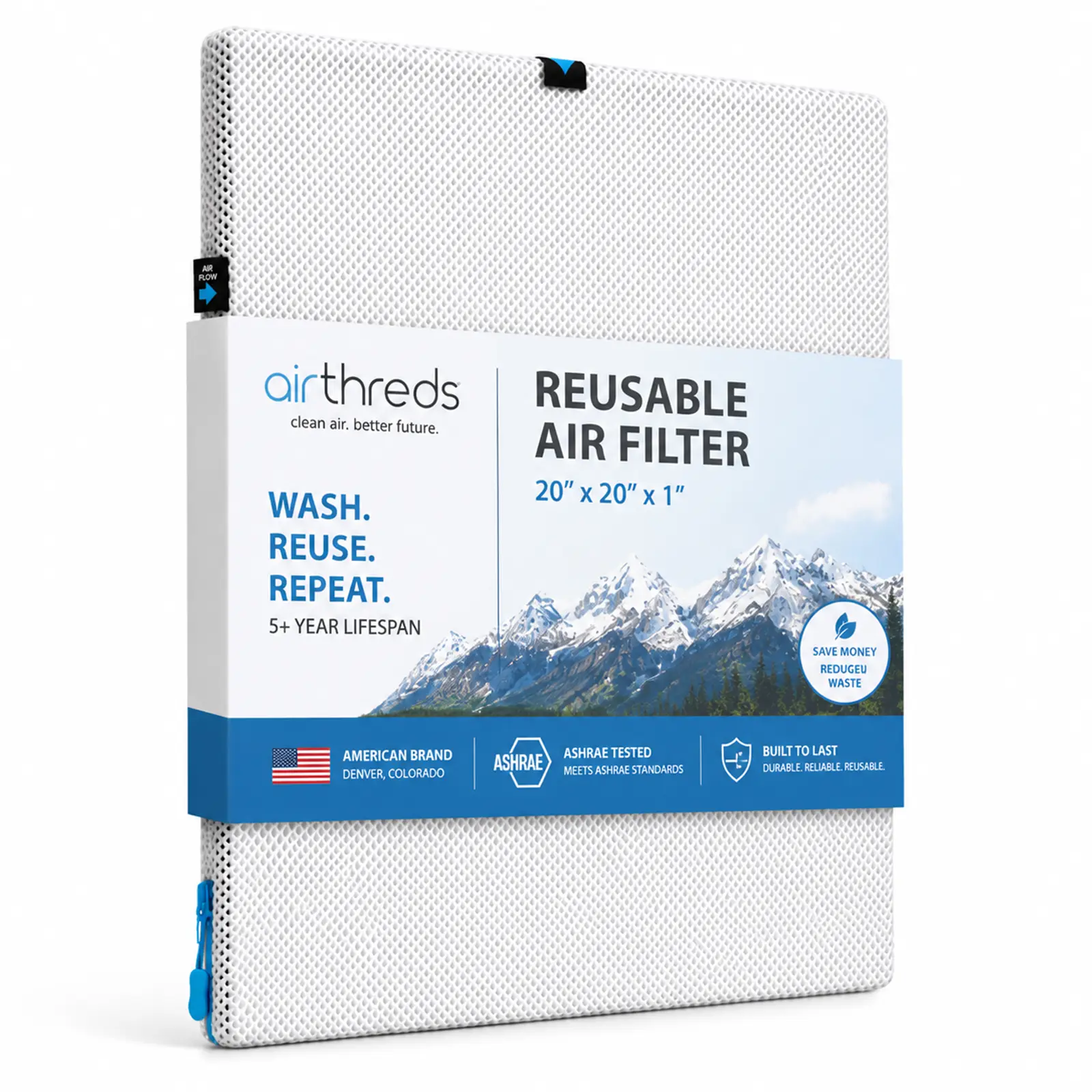 AirThreds Washable and Reusable Air Filter for AC HVAC Furnace, Machine Washable & Dryer Friendly, MERV 8, Reusable Air Filters