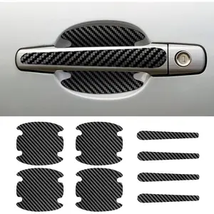 8count Car Door Handle Scratch Protectors, Carbon Fiber Car Door Handle Bowl Sticker, Universal Auto Doors Handles Paint Guard Cover, Doors Handles Cup Protective Film for Cars (Black)