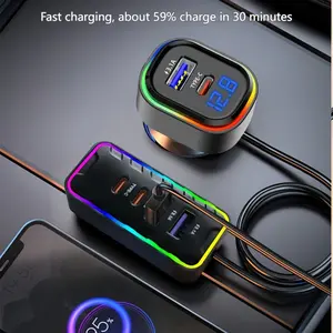 Multi-Function Ultra-Fast Charging Car Charger with Real-Time Digital Display 6 Ports 12-24V Universal for Cars Trucks Fast Charging 59% in 30 Minutes!Backseat Extension Hub  RGB LED Light  PD QC3.0 for iPhone Samsung Ultimate Road Trip Essential