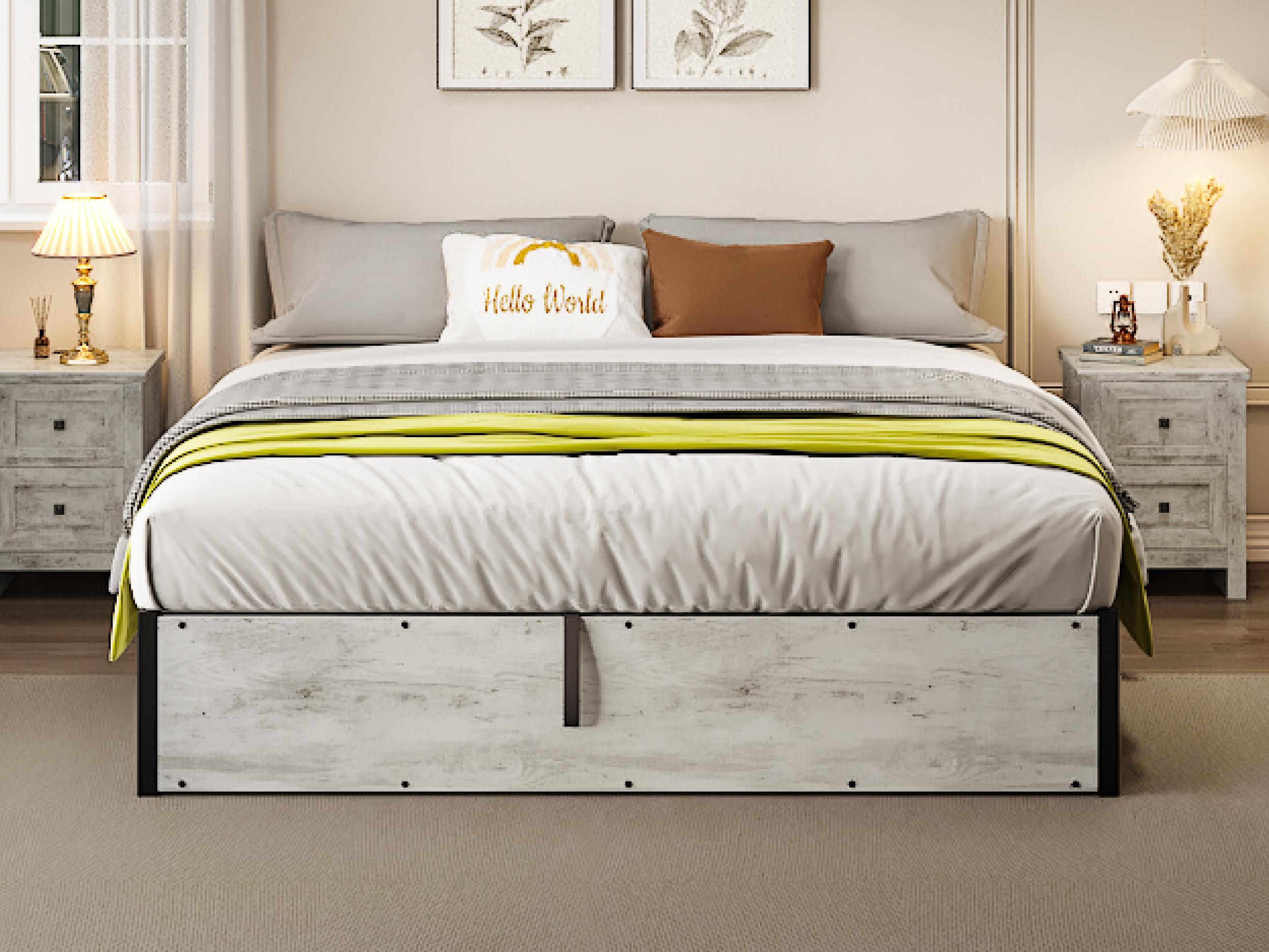 AMERLIFE Lift Up Storage Bed, Full Bed Frame with Storage Underneath, Wooden Platform Bed Frame, Solid Wood Slats Support, No Fixed Headboard Furniture Home/Best Gift Ideas/Christmas Gifts