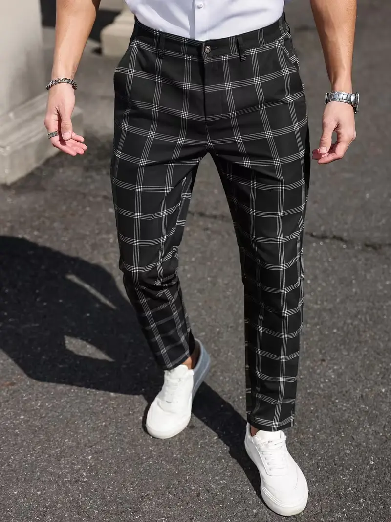 Checkered casual straight-leg pants — versatile wear — comfortable and stylish, suitable for everyday use — perfect for spring and autumn — multifunctional design, ideal for various casual occasions   K2047