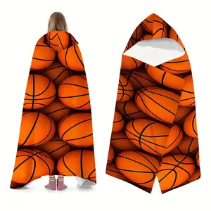 Basketball Pattern Wearable Blanket, 1 Count Soft Comfortable Throw Blanket, Warm Napping Blanket for Home Office Travel Camping