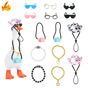 14 Pcs 7inch Desk Goose Outfits,Mini Chain Collar,Hat and Sunglasses Accessories,Small Desktop Goose Costume,Funny Mini Porch Goose Decor Accessories for Magnetic Desk Geese Statue