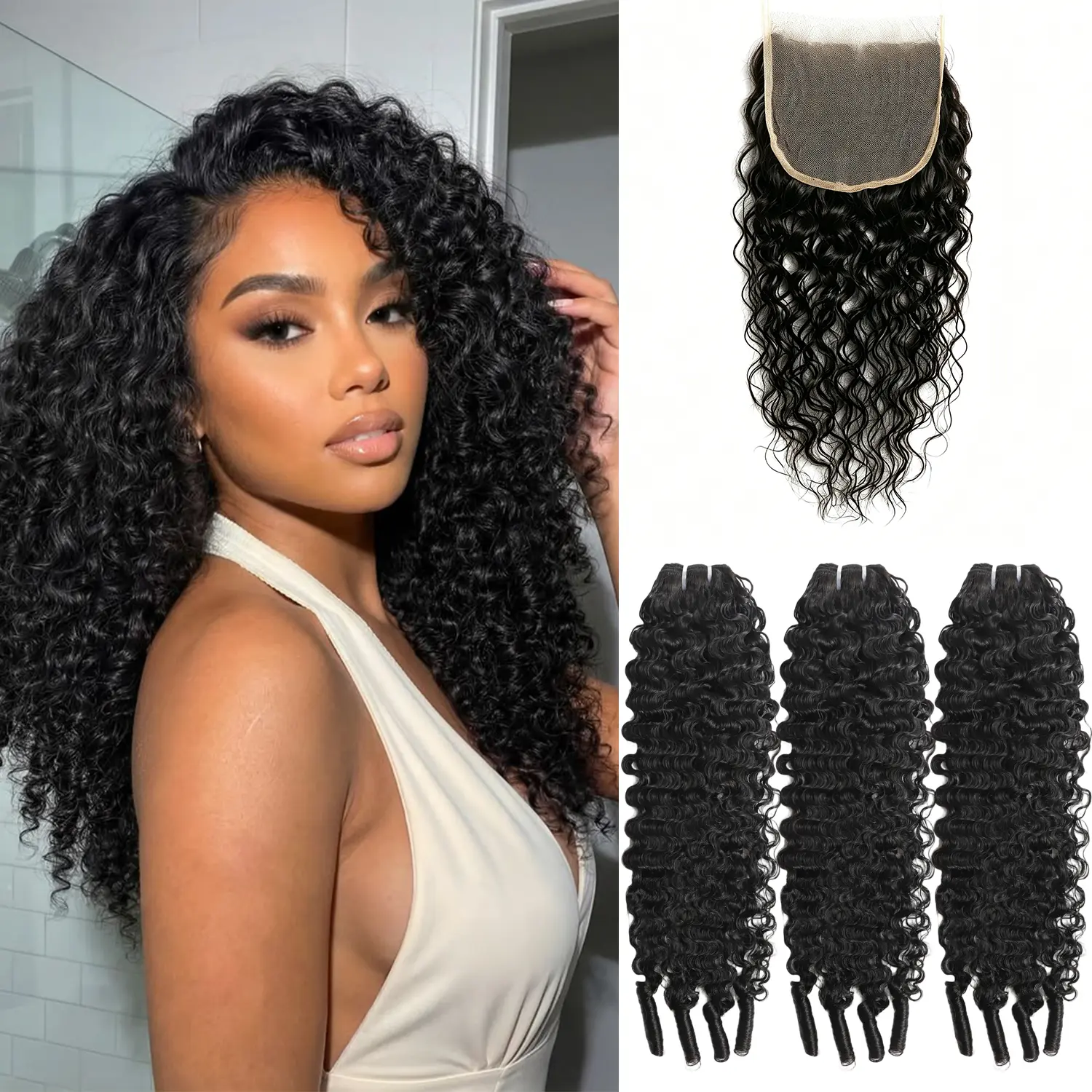 (12A) MSCLARA Burmese Curly Bundles Human Hair 1 3 Bundles Soft Bouncy Curls Full Thick Ends 100% Remy Human Hair Double Weft Sew In Hair Extensions Natural Black