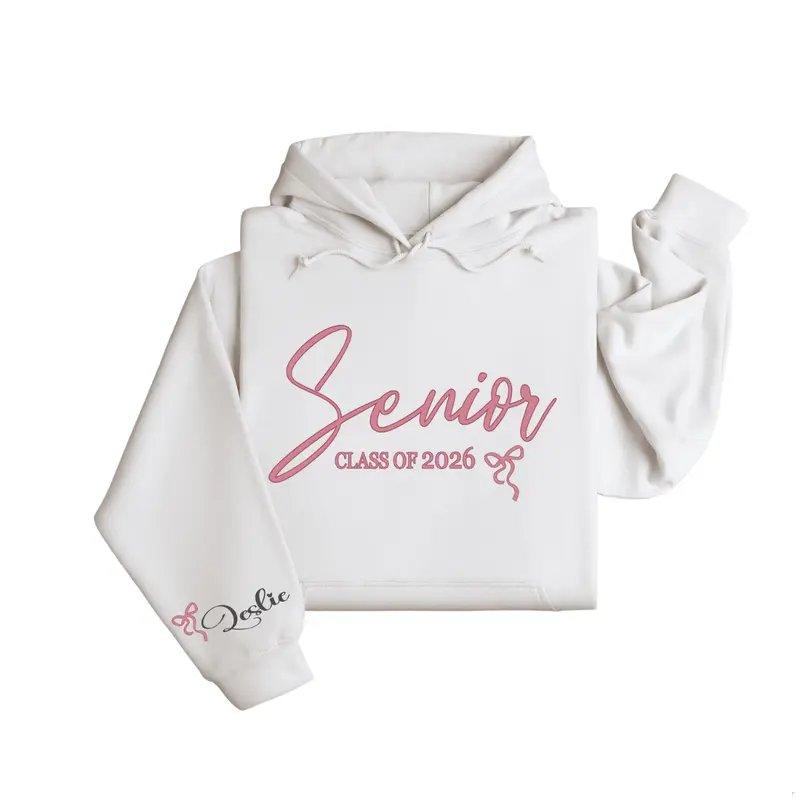 [LEAVE A NOTE OR NOT NAME] Senior Class of 2026 Hoodie – Cute Script Graduation Pullover with Bow Detail, Trendy Senior Year Hoodie Outfit & Gift for High School or College Seniors