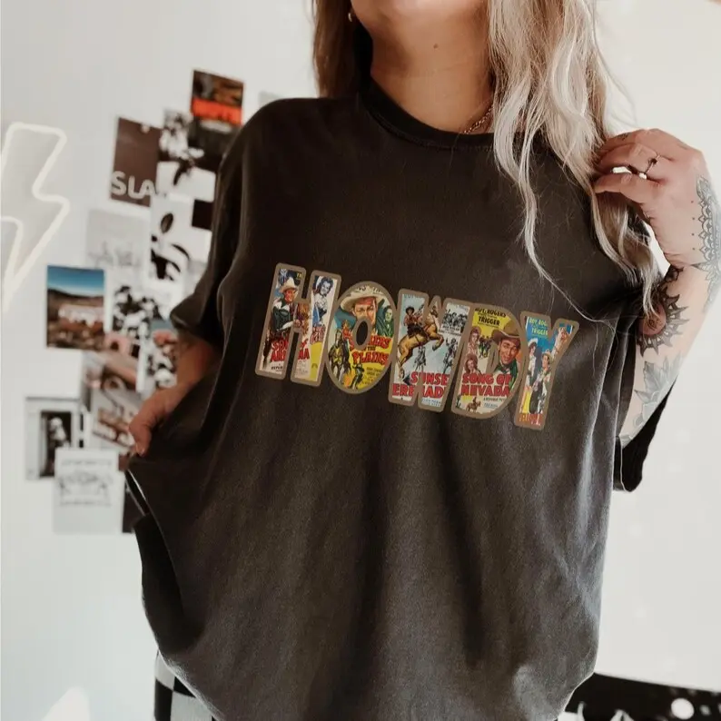 Comfort Colors Howdy Retro Graphic Tee, Cowboy Vintage Inspired T-Shirt, Country Concert Rodeo Shirt, Unisex Women Western Graphic Tee Boho Trendy Cowboy
