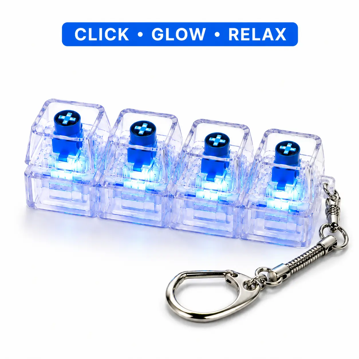 4-in-1 Light-Up Fidget Keyboard Clicker Keychain, Sensory Gadget for Stress Relief & Focus (Ideal for Dice Fidget Enthusiasts), Keychain Fidget Clicker