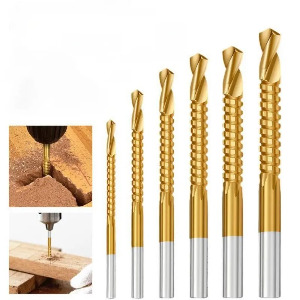 Titanium-Plated High-Speed Steel 6Counts Metalworking Set for Drilling Screwing Boring Carving Cutting Polishing Durable Tools Plunge