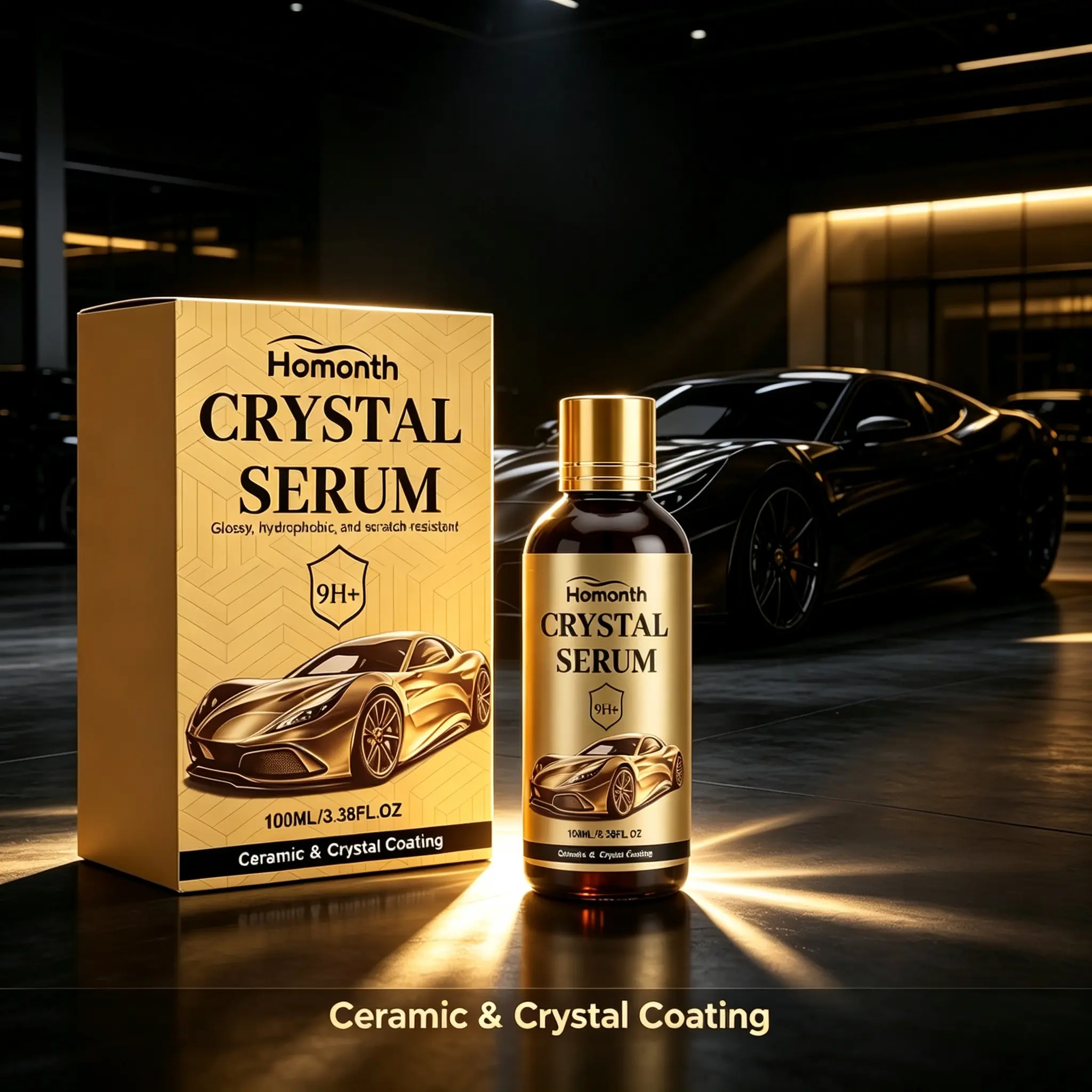 100ML 9H Crystal Ceramic Coating Serum Kit for Cars, Advanced Auto Paint Care Set with Sponge & Polishing Towel, Delivers Glossy Shine, Hydrophobic & Anti-Scratch Protection for Vehicle Surface Detailing