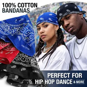 12 Pcs Cotton Bandanas 22x22 Inches Bulk, Double Side Printed Bandanas for Women Men, Breathable Head Scarf for Ponytail, Durag Alternative, Tie Dye Style Kerchief for Motorcycle Hiking Dog