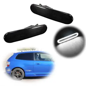2PCS Smoke Lens White LED Front / Rear Side Marker Signal Lights For Honda Civic Si EP3 2002 2003 2004 2005 Replace OEM 33801-S5T-A01, 33801 S5T A01, 33801S5TA01