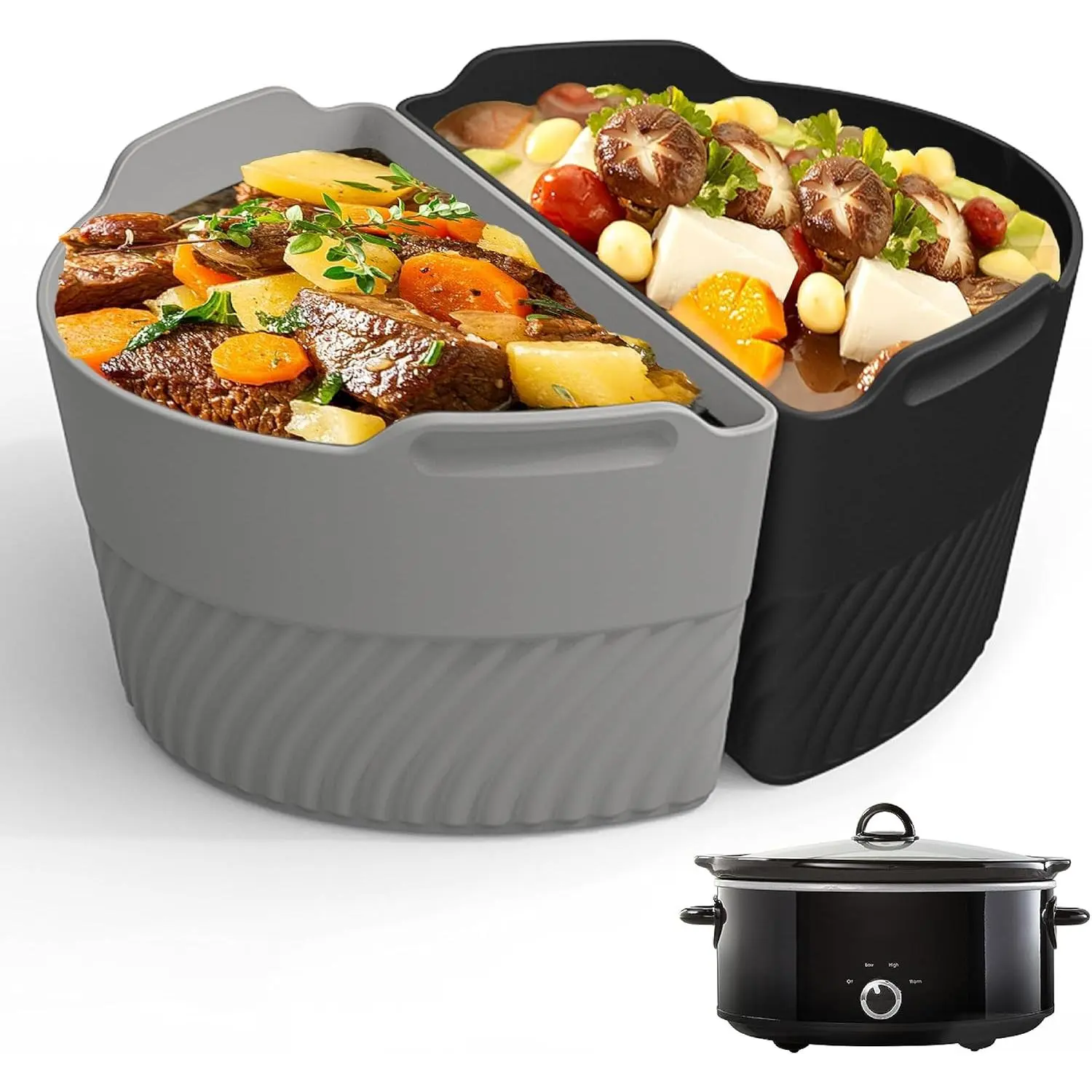 Silicone Slow Cooker Liners Compatible With Crock Pot 6-8 QT,Slow Cooker Divider Allows Cooking Two Different Meals At Once Time, Reusable Silicone Divider Insert, Dishwasher Safe, BPA Free.