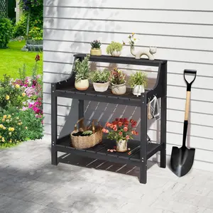 ONBRILL Potting Bench Table, HDPS Potting Bench with 4 Side Hooks, All-Weather Garden Table Work Station, Outdoor Potting Table for Porch, No Rust, No Fade, No Break, 360lbs Capacity