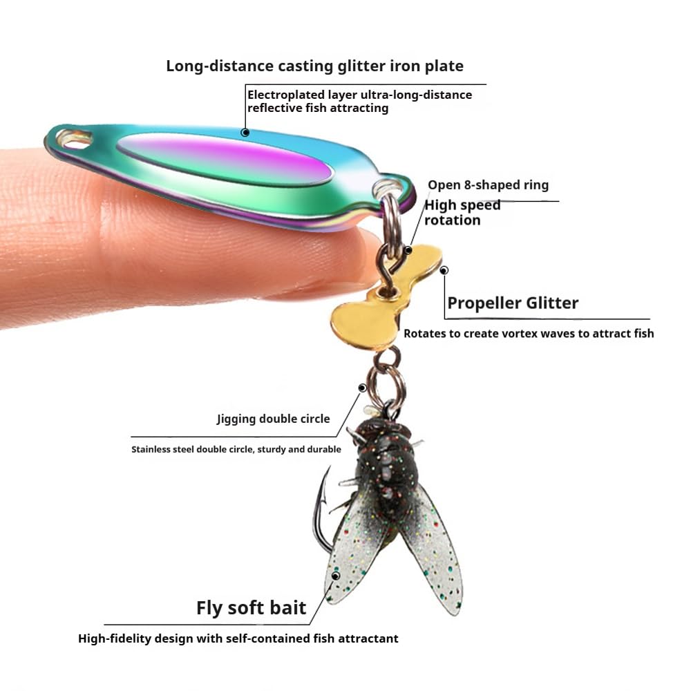 5 Pack Metal Spinner Baits, 3D Realistic Blade Fishing Lures with Propeller, Fly Spinning Propeller Metal Sequins Soft Bait for Freshwater Bass Trout for Pond Lake River Angler