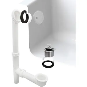 Y594244CP White Tubular Twist & Close Bath Waste and Overflow Assembly, Polished Chrome