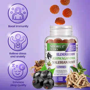NOORUZ Ashwagandha Elderberry Valerian Root Gummies Vegan Plant Extracts GMO Free/Gluten Free/Gelatin Free/ Helps Maintain Healthy Cortisol Levels