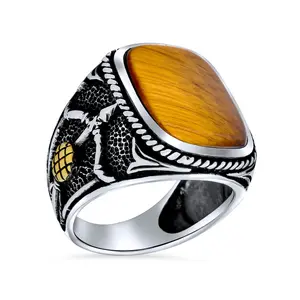Large Brown Tiger Eye Archer Bow Arrow Ring Sterling Silver Handmade In Turkey