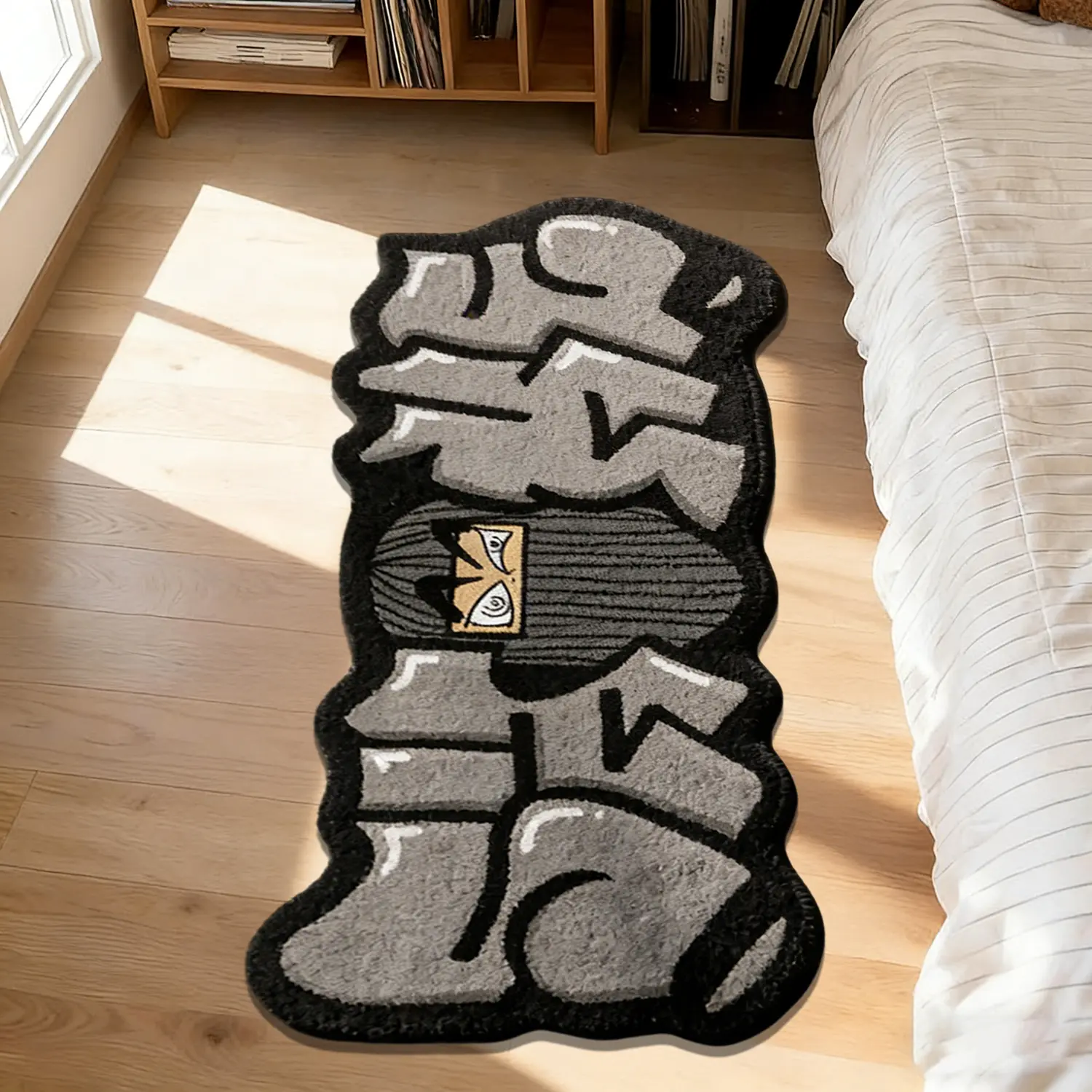 Artistic Graffiti Irregular Bedroom Bedside Rug, Anime Cartoon Design, Soft Plush Carpet for Living Room, Sofa, Hallway, Multi-Scene Use, Soft Washable Rugs, Cartoon Pattern Rug