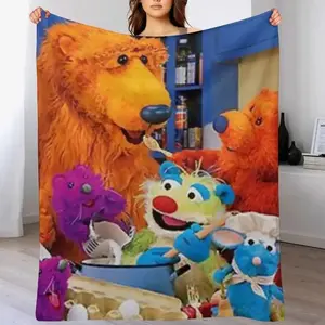 Bear In The Big Blue House Blanket Ultra Soft Plush Flannel Cozy Warm Lightweight Bedroom Couch Sofa Travel Camping Throw Decor Decorative Throw Perfect Birthday Gift Christmas Gift for Kids Adults Viral Trending Nostalgic 90s Aesthetic Style
