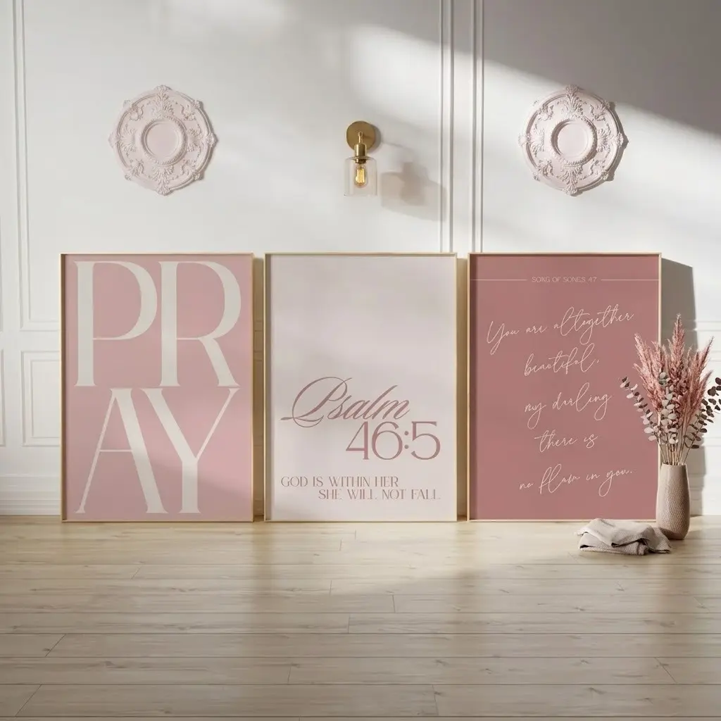 3-Piece Neutral Christian Wall Art Set - Minimalist Jesus Scripture Bible Verse Decor for Bedroom, Girl Room Decor Unframed Poster