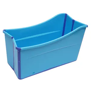 Portable Home Bathtub, Blue, Modern, Polished, Freestanding, Rectangular, 34.3" x 18.1" x 22.2", 13.3 lbs, Foldable, Adults Below 5.3ft Tall