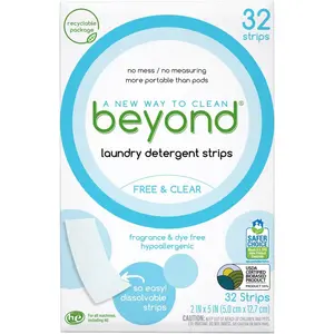 Laundry Detergent Strips [32 strips] - Free & Clear - Eco-friendly Hypoallergenic Travel friendly Dissolvable Strips