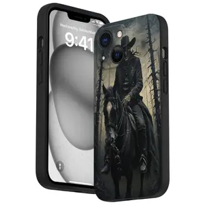 Western Horseback Warrior Pattern Straight Edge Phone Case for iPhone 16 15 14 Pro Max 13 12 11 XR XS Plus Shockproof Drop Protection Rugged Durable Silicone Cover
