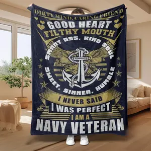 Navy Veteran Pattern Blanket, Soft Throw Blanket, Air-conditioned Room Blanket, Warm Nap Blanket for Home Office Travel Camping