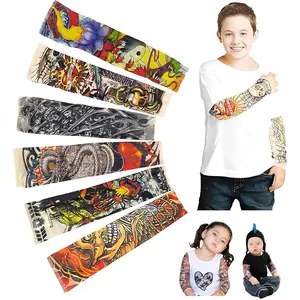 Temporary Tattoo Sleeves for Kids, Fake Slip On Arm Sunscreen Sleeves, 6pcs - Eagle,Skull,Dragon,Clown, Snake,etc