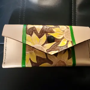 Genuine Leather Sunflowers Money Envelope