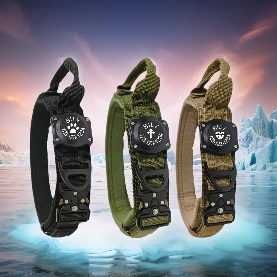 Customized Tactical Dog Collar (Yellow) - Airtag Holder, Personalization with Name & Phone Number Space, Pet Dog Accessory, Collars