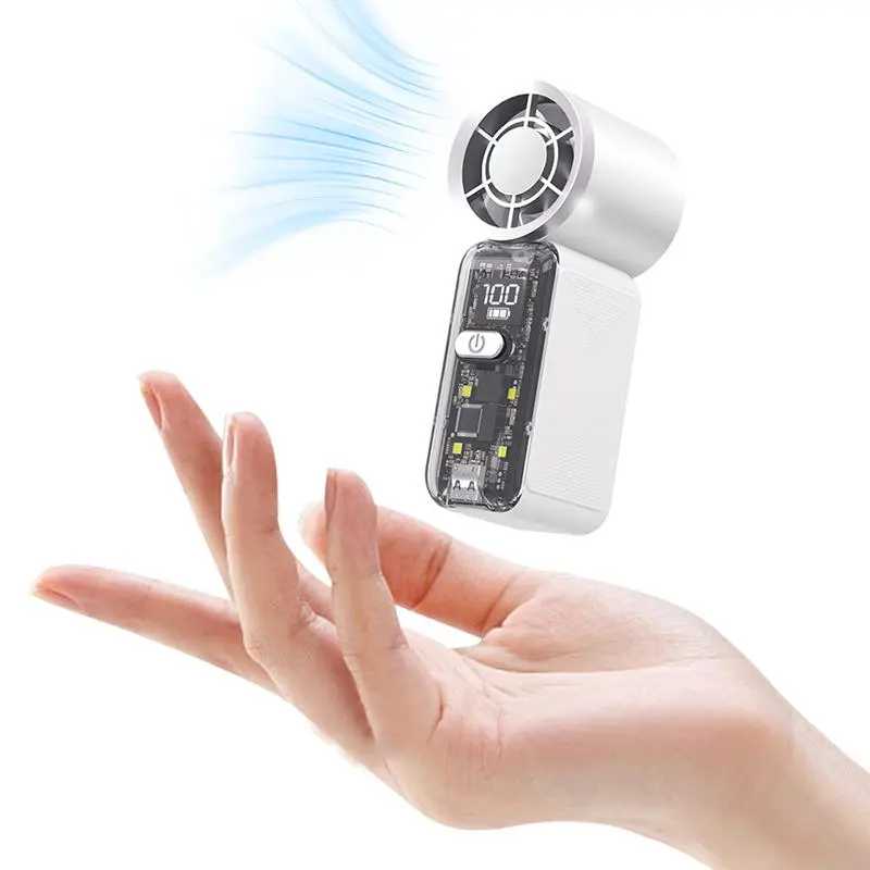 Mini TurboFan Handheld Fan  With Built-in LED light For Violent Cooling-2026 Popular Portable Handheld Turbo Fan, 5 Gear Wind,Up to 6 Working Hours, Pocket fan, mini handheld beads for illumination,Rechargeable with Air Turbo Tech Cooling Fan