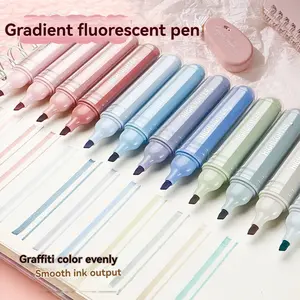 12 Gradient Fluorescent Pens, High Aesthetic Color Highlight Markers, Student Note Taking Marking Pens, Hand Account Drawing Graffiti Set