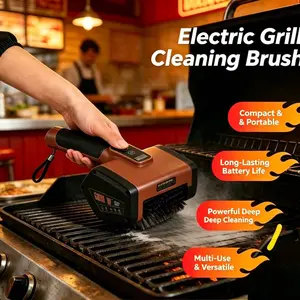 Electric BBQ Brush Stainless Steel Drum Rechargeable Wireless Cleaning Brush, LED Light, Multi-Functional Kitchen Cleaner