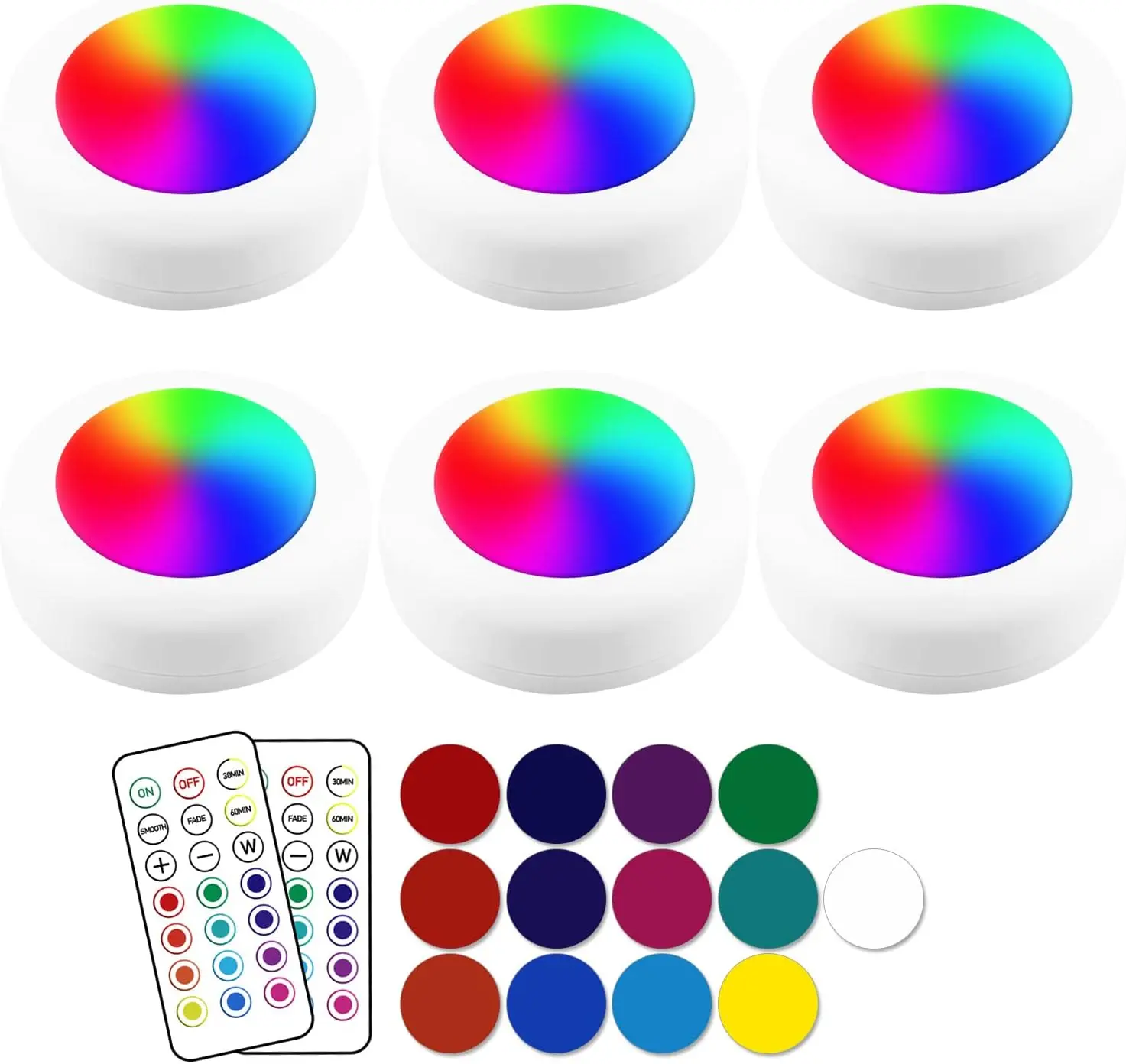 13-Color LED Puck Lights with Remote Control| Wireless Battery-Powered Stick-On Under Cabinet Lighting| Dimmable Color Changing Lights with Timer for Kitchen, Closet & Home Decor, Led Tap Lights