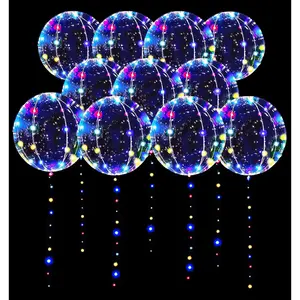 LED Balloons 10 Pack, Light Up Balloons 20 Inches Clear Helium Bobo Balloons, Glow Bubble Balloons with String Lights for Valentines Day Halloween Christmas Wedding Birthday Party Decoration Transparent Float Stars