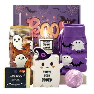 Boo Basket Stuffers for Women, Halloween Gifts for Women, Cute Halloween Boo Basket for Teens Girls Her Sister Friend Adults With Spooky Glass Cups