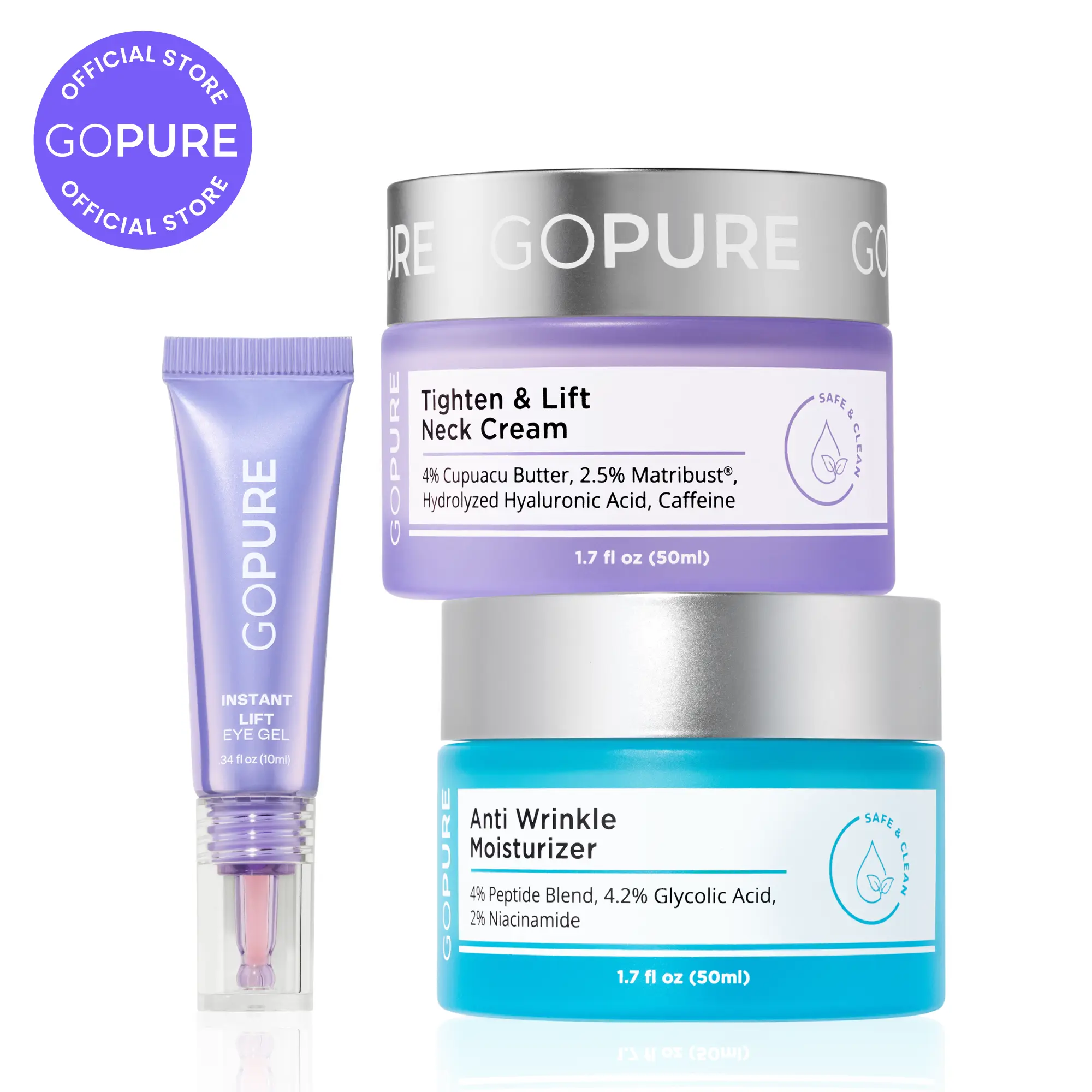 GOPURE Total Tighten & Lift Facial Trio - Eye Gel, Neck Cream, Anti Wrinkle Moisturizer