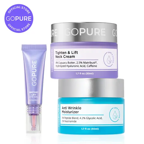 GOPURE Total Tighten & Lift Facial Trio - Eye Gel, Neck Cream, Anti Wrinkle Moisturizer