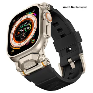 Metallic Sport Band for  Apple Watch Ultra 2/Ultra 49mm - Durable Silicone Strap with Stainless Steel Connector, Compatible with Apple Watch Series 10/9/8/7/6/5/4/3/SE (Fits 42-49mm Models)-Black Smartwatch Strap Smart Watch Straps (Watch Not Included)