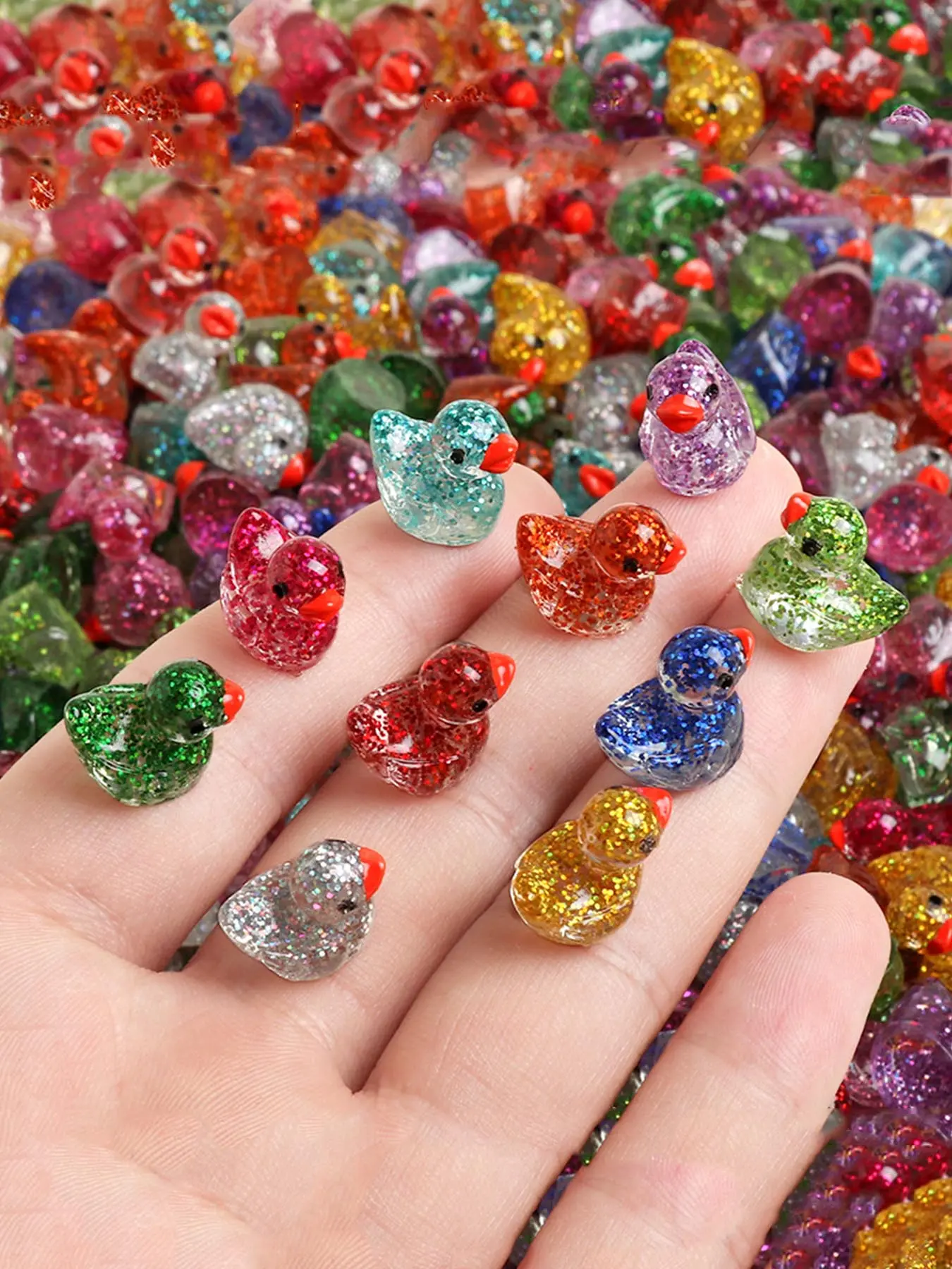 50pcs Glitter Duck Miniature Resin Accessories, DIY Handmade Accessories, Crafts, Charm, Little Yellow Duck Doll Pendant, Micro Landscape, Moss Landscaping Small Ornaments, Garden, Doll House Ornaments, Decoration, Luminous Onion Mini Duck