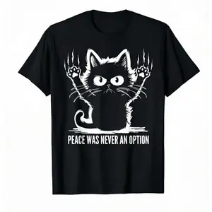Peace Was Never An Option Angry Black Cat T-Shirt Funny Wolverine Claw Kitten Graphic Tee Sarcastic Dark Humor Cat Shirt Bad Attitude Feline Apparel Cool Gift for Men Women Cat Owners