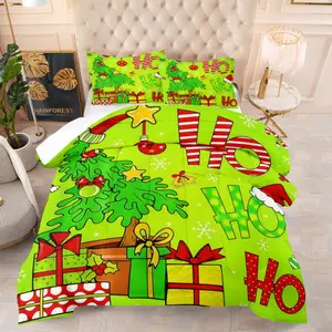 Green Christmas pattern bedding set, including 1 blanket and 1 or 2 pillowcases without pillowcases, soft children's and adult bedroom decoration gifts