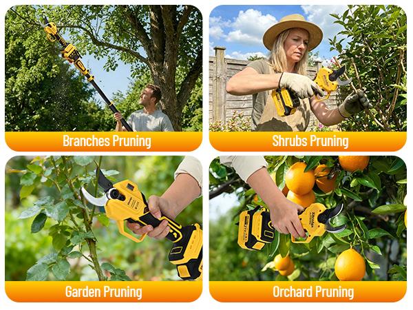 4-IN-1 Electric Pruning Shears+Pole Hedge Trimmer Combo, Hedge and Grass Trimmer Cordless & Tree Pruner with Extension Pole for Shrubs, Bushes, Max 15Ft Reach, Compatible with Dewalt Battery